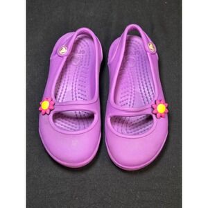 Crocs Kids Girls Purple Mary Jane Flower Charm Clogs Shoes Size C8